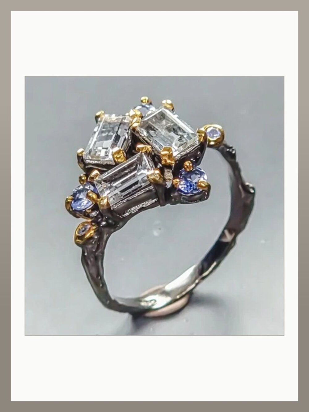 RING Natural White Topaz and Tanzanite 925 Size 9 WOW